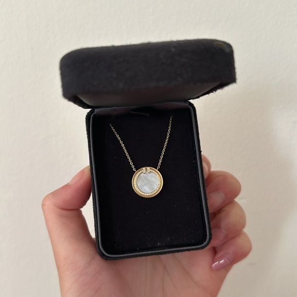 Tiffany Diamond and Mother of Pearl Circle Pendant Necklace - Picture 1 of 14